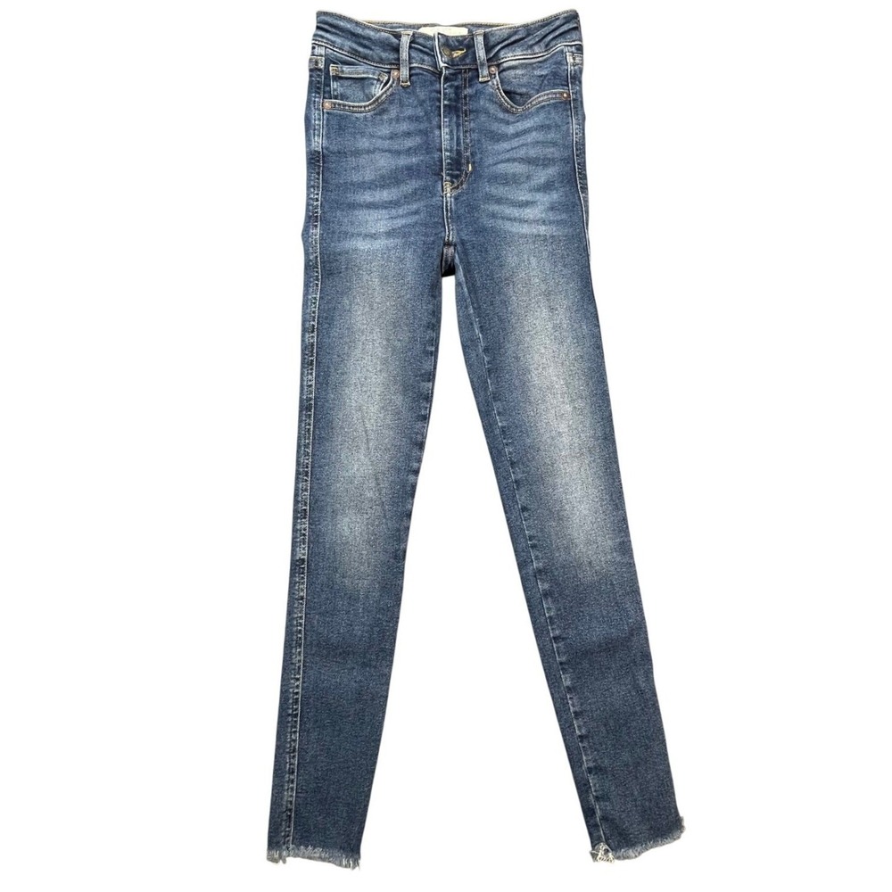 We The Free Blue High Rise Raw Hem Skinny Jeans Women Size 25
